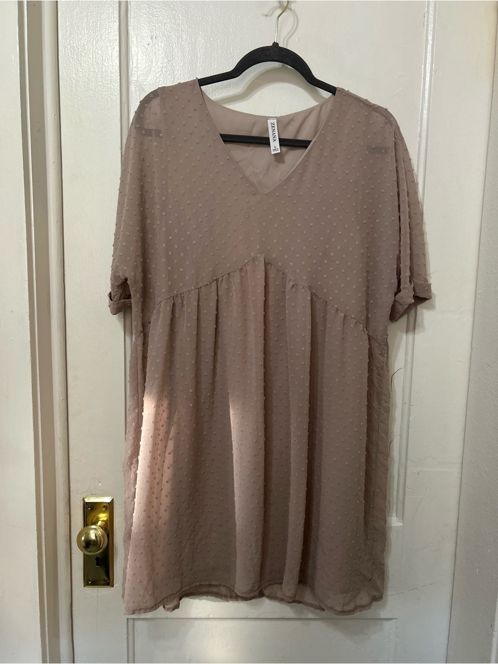 Zenana Outfitters Mauve Swiss Dot V-Neck Dress